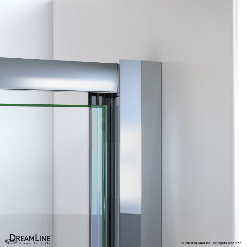 Flex Semi-Frameless Pivot Shower Door Kit with Subway Style Wall and White Shower Base Pan and Left Drain