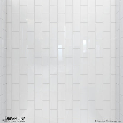 Flex Semi-Frameless Pivot Shower Door Kit with Subway Style Wall and White Shower Base Pan and Right Drain
