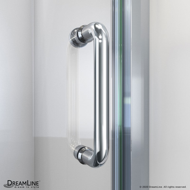 Flex Semi-Frameless Pivot Shower Door Kit with Subway Style Wall and White Shower Base Pan and Right Drain