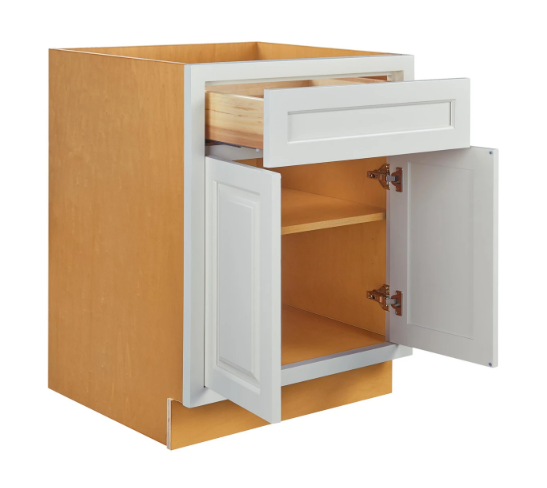 RTA 24"W Kitchen Base Cabinet with Double Doors and One Drawer in Vintage White Inset Raised Panel