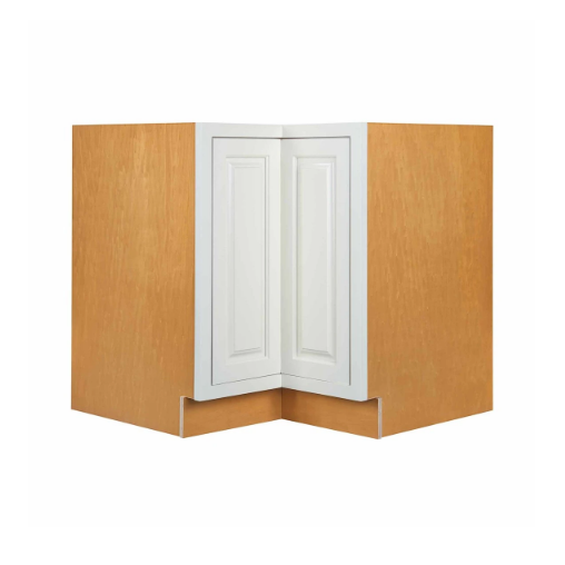 RTA 33"W Kitchen Base Corner Lazy Susan Cabinet with Bi-Folding Doors and Double Rotating Shelves in Vintage White Inset Raised Panel