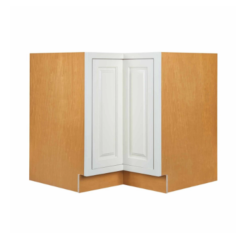 RTA 36"W Kitchen Base Corner Lazy Susan Cabinet with Bi-Folding Doors and Double Rotating Shelves in Vintage White Inset Raised Panel
