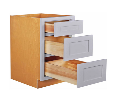 RTA 21"W Kitchen Three Drawer Base Cabinet in Vintage White Inset Raised Panel