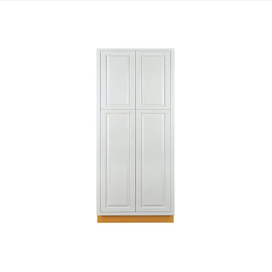 RTA 36"W x 84"H Kitchen Pantry Cabinet with Four Doors and Four Shelves in Vintage White Inset Raised Panel