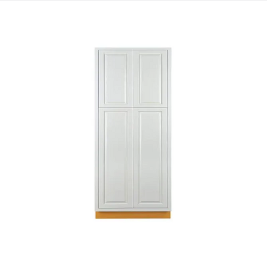 RTA 36"W x 84"H Kitchen Pantry Cabinet with Four Doors and Four Shelves in Vintage White Inset Raised Panel