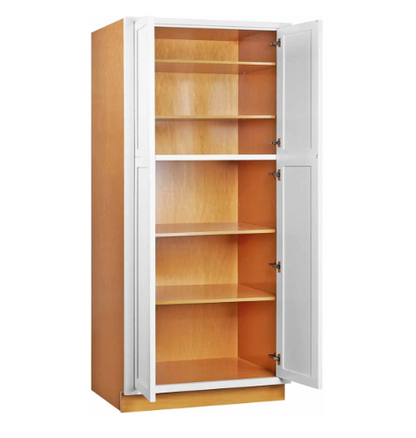 RTA 36"W x 84"H Kitchen Pantry Cabinet with Four Doors and Four Shelves in Vintage White Inset Raised Panel