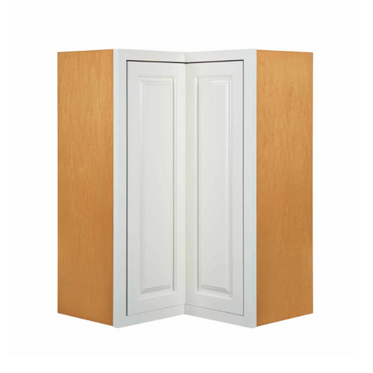 RTA 27"W x 30"H Kitchen Wall Easyreach Corner Cabinet with Bi-Folding Doors in Vintage White Inset Raised Panel