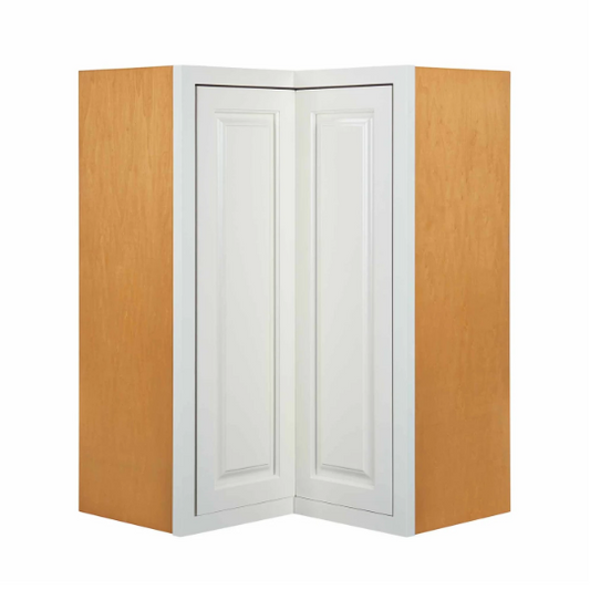 RTA 27"W x 39"H Kitchen Wall Easyreach Corner Cabinet with Bi-Folding Doors in Vintage White Inset Raised Panel