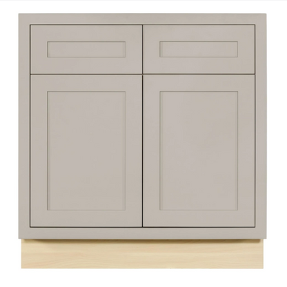 RTA 30"W Kitchen Base Cabinet with Double Doors and Double Drawers in Tuscan Grey Inset Shaker