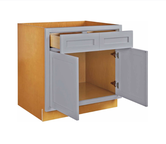 RTA 30"W Kitchen Base Cabinet with Double Doors and Double Drawers in Tuscan Grey Inset Shaker