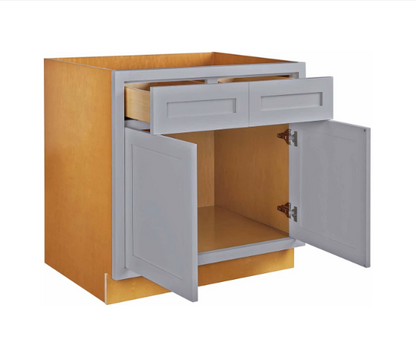 RTA 30"W Kitchen Base Cabinet with Double Doors and Double Drawers in Tuscan Grey Inset Shaker