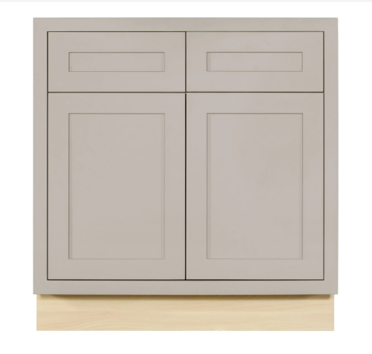 RTA 33"W Kitchen Base Cabinet with Double Doors and Double Drawers in Tuscan Grey Inset Shaker