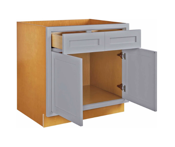 RTA 33"W Kitchen Base Cabinet with Double Doors and Double Drawers in Tuscan Grey Inset Shaker