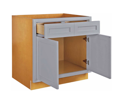 RTA 33"W Kitchen Base Cabinet with Double Doors and Double Drawers in Tuscan Grey Inset Shaker