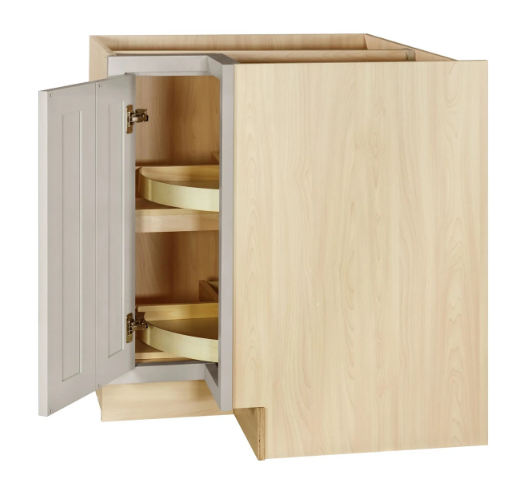 RTA 33"W Kitchen Base Corner Lazy Susan Cabinet with Bi-Folding Doors and Double Rotating Shelves in Tuscan Grey Inset Shaker