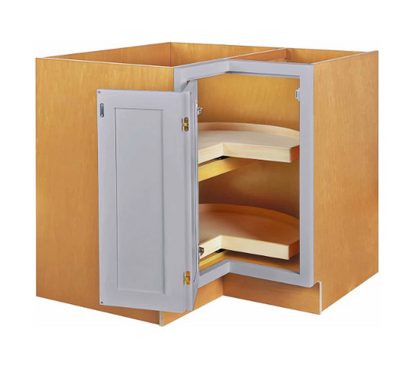 RTA 33"W Kitchen Base Corner Lazy Susan Cabinet with Bi-Folding Doors and Double Rotating Shelves in Tuscan Grey Inset Shaker