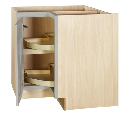 RTA 36"W Kitchen Base Corner Lazy Susan Cabinet with Bi-Folding Doors and Double Rotating Shelves in Tuscan Grey Inset Shaker