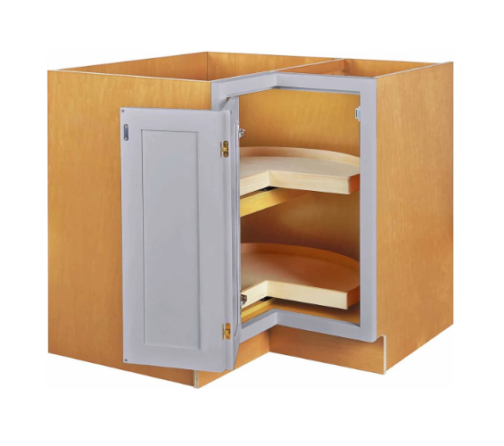 RTA 36"W Kitchen Base Corner Lazy Susan Cabinet with Bi-Folding Doors and Double Rotating Shelves in Tuscan Grey Inset Shaker