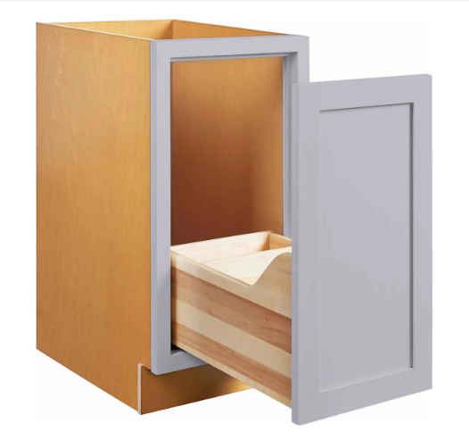 RTA 18"W Kitchen Trash Bin Cabinet with Full Height Door and Single Trash Bin Kit Pull Out in Tuscan Grey Inset Shaker