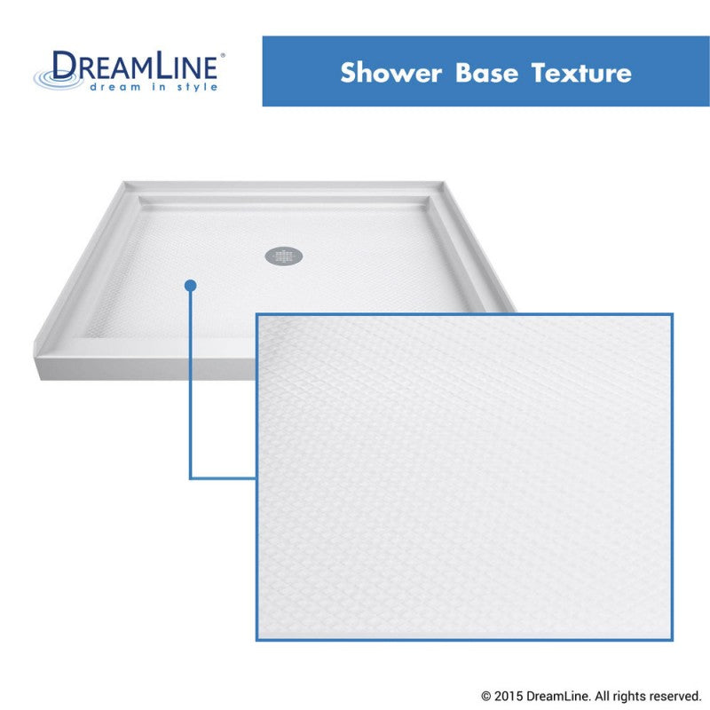 Lumen Semi-Frameless Hinged Shower Door Kit with White Shower Base Pan and Center Drain