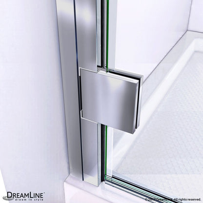 Lumen Semi-Frameless Hinged Shower Door Kit with Biscuit Shower Base Pan and Center Drain