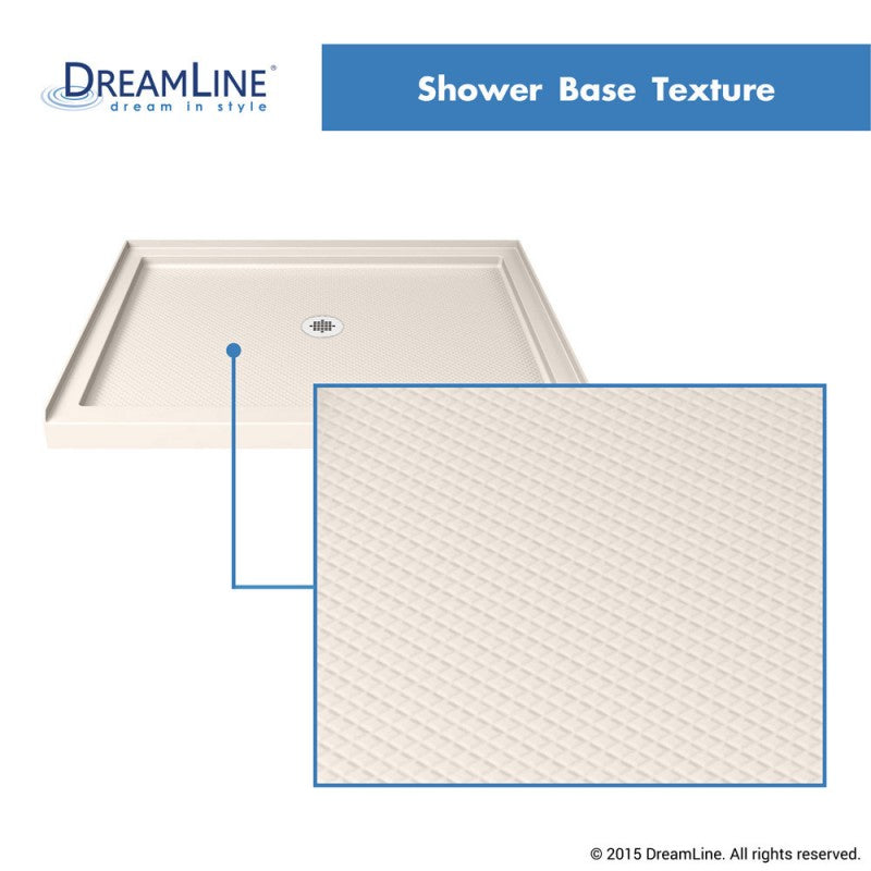 Lumen Semi-Frameless Hinged Shower Door Kit with Biscuit Shower Base Pan and Center Drain