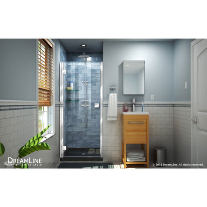 Lumen Semi-Frameless Hinged Shower Door Kit with Black Shower Base Pan and Center Drain