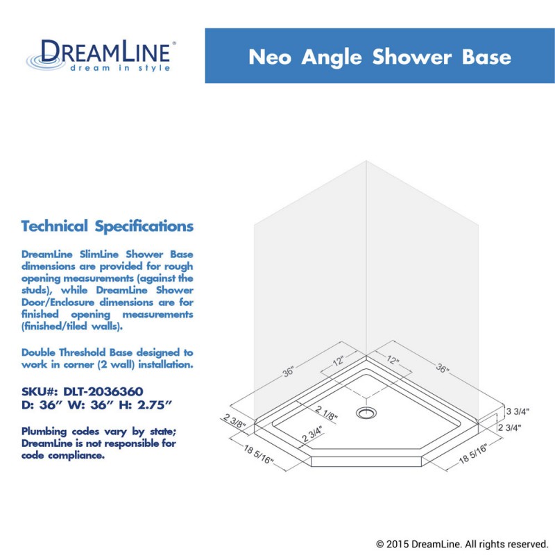 Prism Frameless Neo-Angle Pivot Shower Door for Corner Enclosure Kit with White Shower Base Pan and Corner Drain