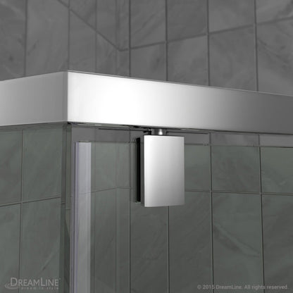 Prism Frameless Neo-Angle Pivot Shower Door for Corner Enclosure Kit with Biscuit Shower Base Pan and Corner Drain