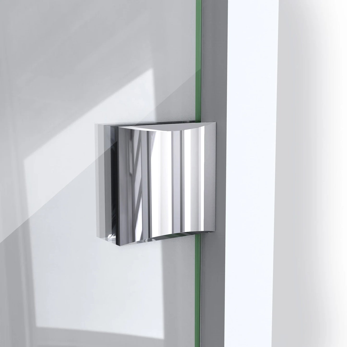 Prism Lux Frameless Neo-Angle Hinged Shower Door for Corner Enclosure Kit with Black Shower Base Pan and Corner Drain