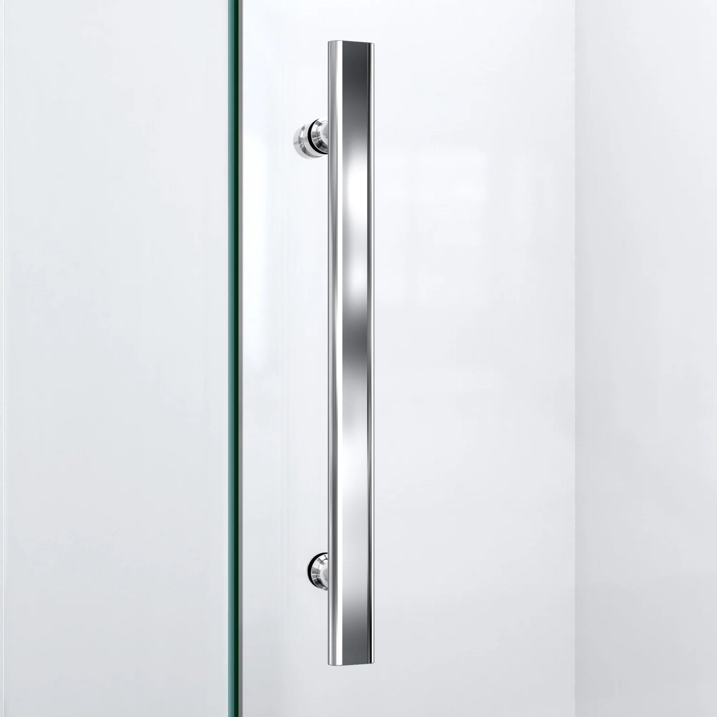 Prism Lux Frameless Neo-Angle Hinged Shower Door for Corner Enclosure Kit with Black Shower Base Pan and Corner Drain