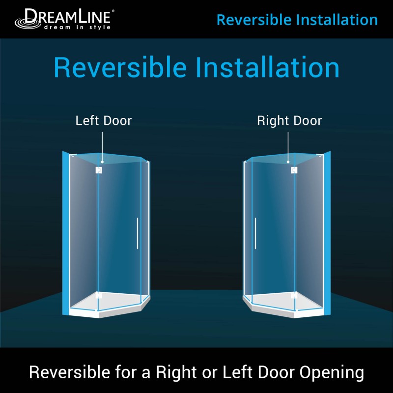 Prism Plus Frameless Neo-Angle Hinged Shower Door for Corner Enclosure Kit with Biscuit Shower Base Pan and Corner Drain