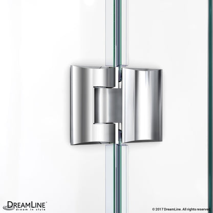 Prism Plus Frameless Neo-Angle Hinged Shower Door for Corner Enclosure Kit with Biscuit Shower Base Pan and Corner Drain