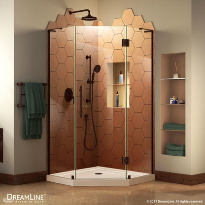 Prism Plus Frameless Neo-Angle Hinged Shower Door for Corner Enclosure Kit with Biscuit Shower Base Pan and Corner Drain