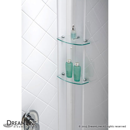 Infinity-Z Semi-Frameless Single Sliding Shower Door Kit with Diamond Style Wall and White Shower Base Pan and Left Drain