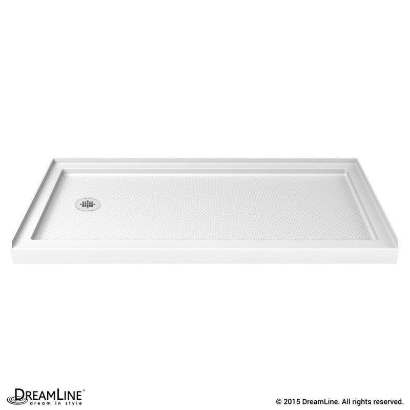 Infinity-Z Semi-Frameless Single Sliding Shower Door Kit with Diamond Style Wall and White Shower Base Pan and Left Drain