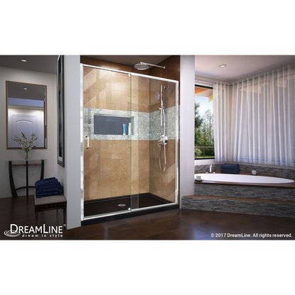 Flex Semi-Frameless Pivot Shower Door Kit with Black Shower Base Pan and Center Drain