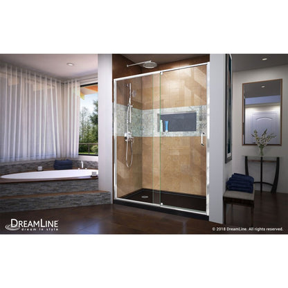 Flex Semi-Frameless Pivot Shower Door Kit with Black Shower Base Pan and Left Drain