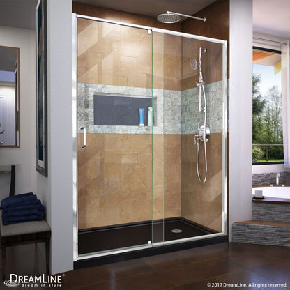 Flex Semi-Frameless Pivot Shower Door Kit with Black Shower Base Pan and Right Drain