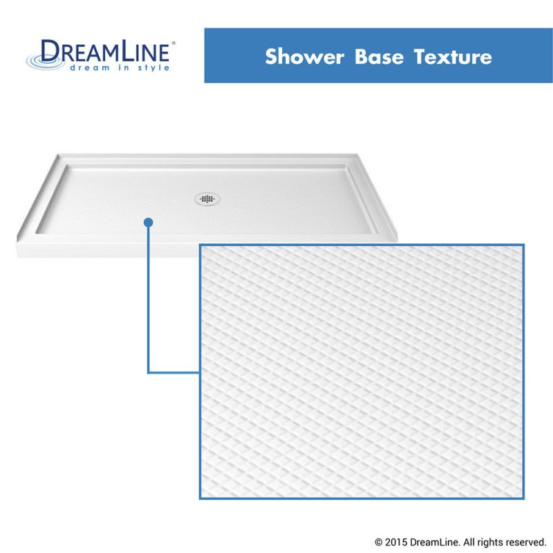 Flex Semi-Frameless Pivot Shower Door Kit with Diamond Style Wall and White Shower Base Pan and Center Drain