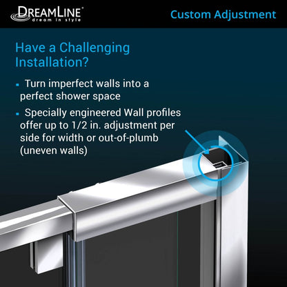Flex Semi-Frameless Pivot Shower Door Kit with Diamond Style Wall and White Shower Base Pan and Left Drain
