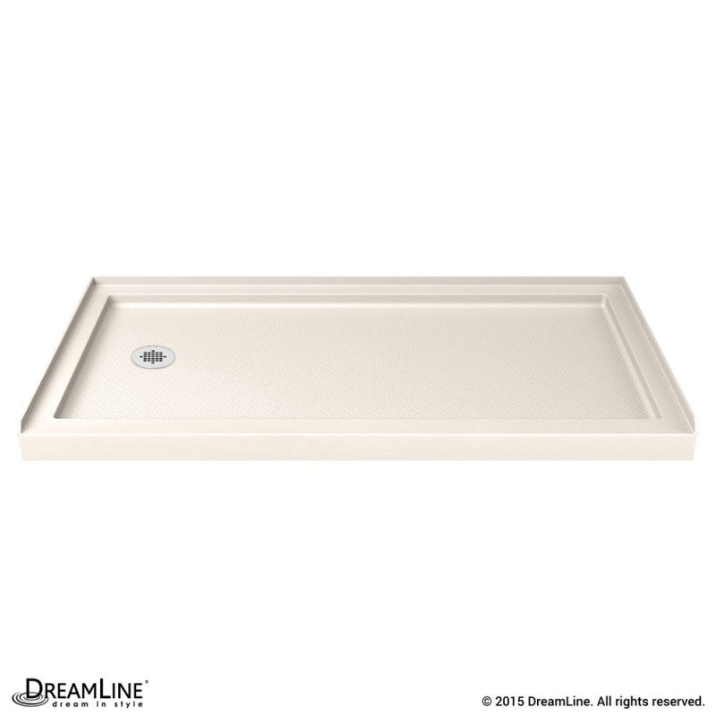 Aqua Ultra Frameless Hinged Shower Door Kit with Biscuit Shower Base Pan and Left Drain
