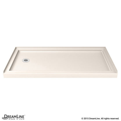 Aqua Ultra Frameless Hinged Shower Door Kit with Biscuit Shower Base Pan and Left Drain