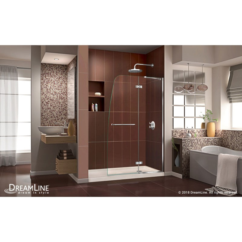 Aqua Ultra Frameless Hinged Shower Door Kit with Biscuit Shower Base Pan and Right Drain