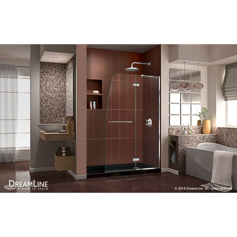 Aqua Ultra Frameless Hinged Shower Door Kit with Black Shower Base Pan and Right Drain