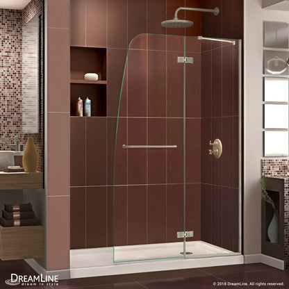 Aqua Ultra Frameless Hinged Shower Door Kit with Biscuit Shower Base Pan and Right Drain
