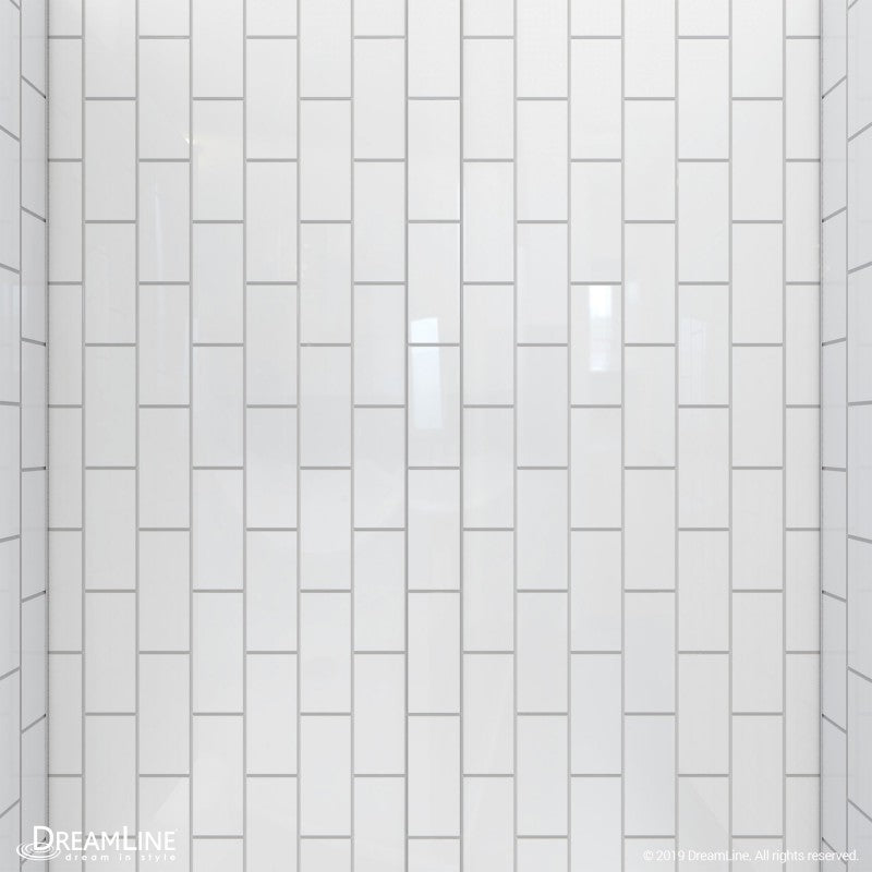 Aqua-Q Frameless Bi-Fold Shower Door Kit with Subway Style Wall and White Shower Base Pan