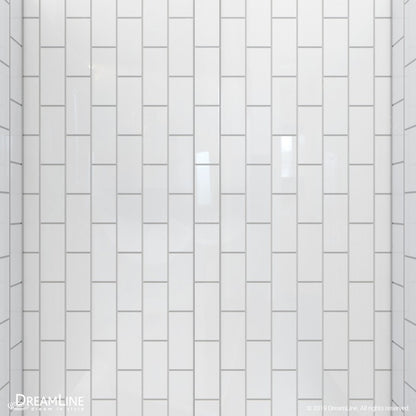 Aqua-Q Frameless Bi-Fold Shower Door Kit with Subway Style Wall and White Shower Base Pan