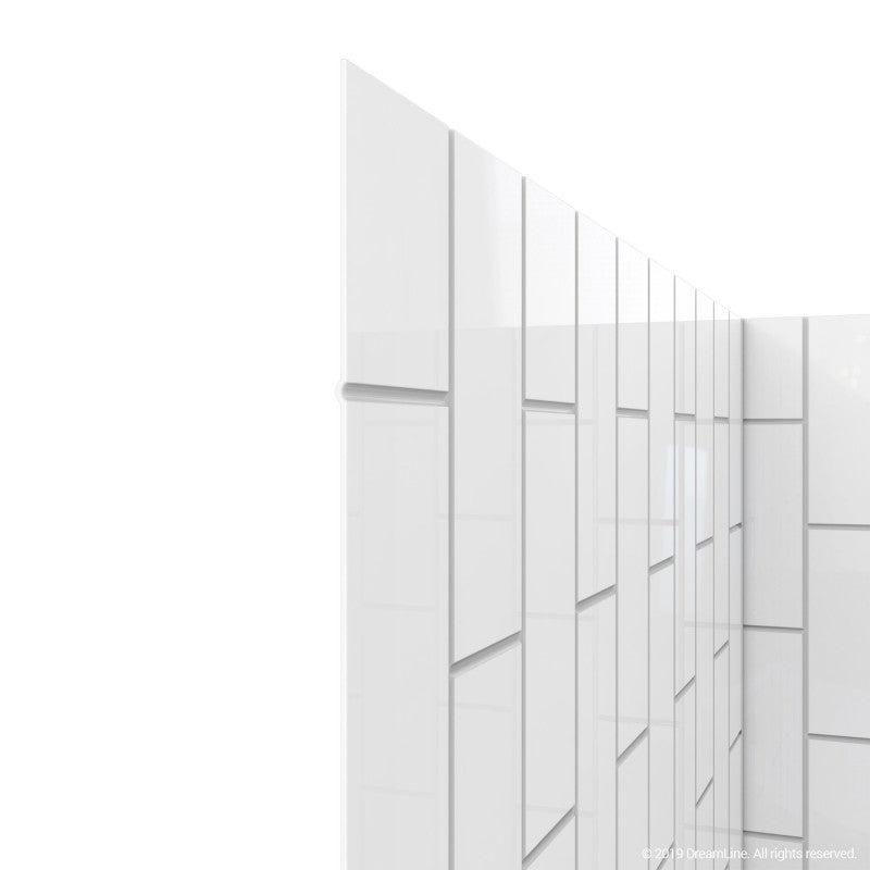 Aqua-Q Frameless Bi-Fold Shower Door Kit with Subway Style Wall and White Shower Base Pan