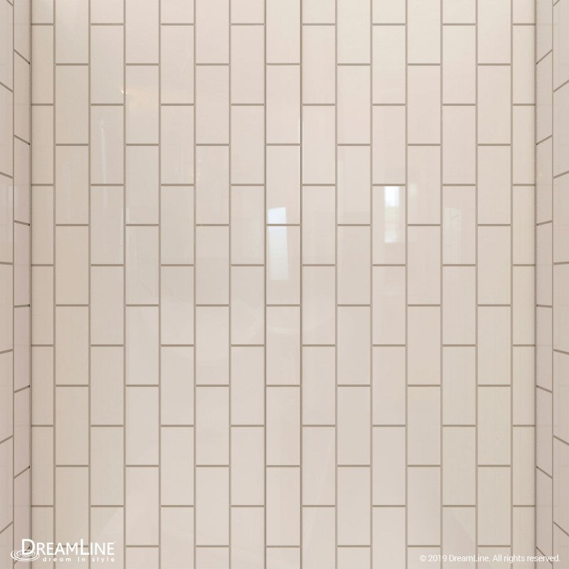 Aqua-Q Frameless Bi-Fold Shower Door Kit with Subway Style Wall and Biscuit Shower Base Pan